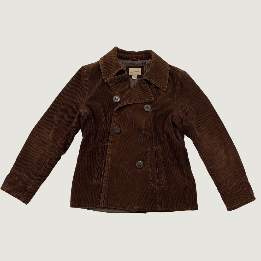 St. John's Bay Women's M Brown Corduroy Double Breasted Peacoat Jacket